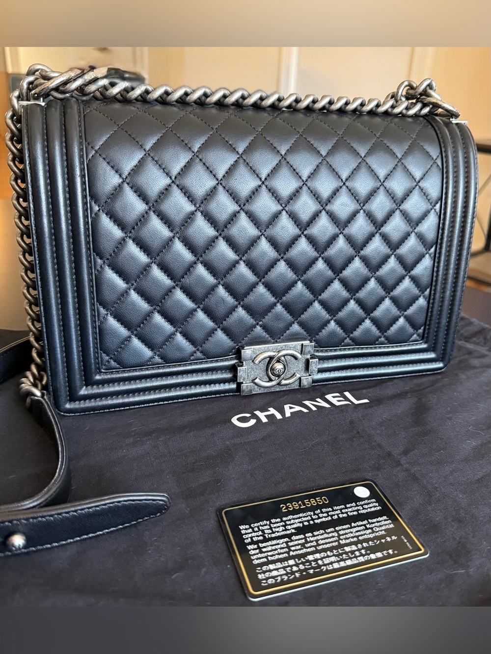 CHANEL Boy Bag Black Lambskin with Ruthenium Hardware New Medium